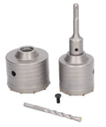 Heavy Duty 5 Pc Concrete Hole Saw Set With Yg8 Alloy Cutters And 45 Steel Core Drill Bits For Masonry Brick Wall Openings Up To 65 Or 80 Mm Wide Holes In Cement, two cutters and drill bits