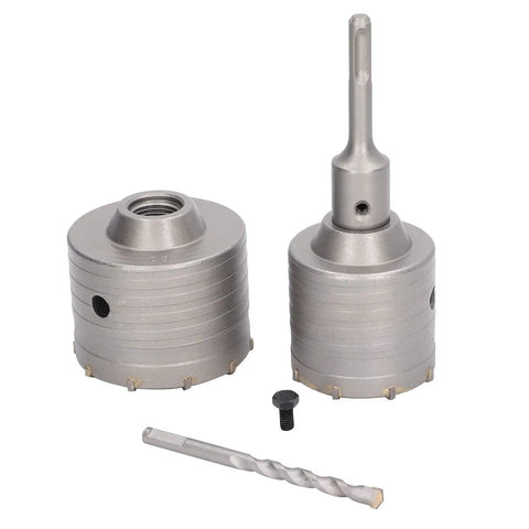Heavy Duty Masonry Hole Saw Set With 2 Giant Cutters For Brick, Concrete Walls And Cement Drilling Tasks Thanks To Durable Steel Body Plus YG8 Alloy Tips That Cut Through Tough Hard Surfaces Like A Champ Every Single Time. 65mm 80mm hole saws with drill bit