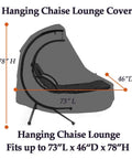 Diagram of 73 Inch Patio Hanging Chaise Lounge Cover With Zipper Waterproof Shield showing dimensions