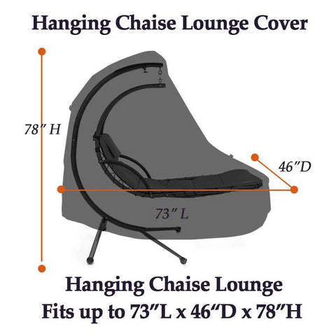 Diagram of 73 Inch Patio Hanging Chaise Lounge Cover With Zipper Waterproof Shield showing dimensions