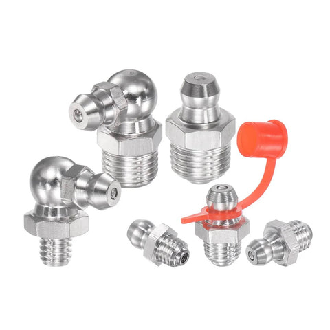 Heavy Duty Grease Zerk Fitting Tool Kit 2pc Set With 80 Replacement Fittings For SAE And Metric, assorted zerk fittings and caps.
