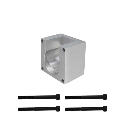 Front view: Aluminum Nema23 motor mounting bracket with circular bore for 57mm stepper motor; includes four screws