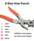 Heavy Duty Pro Grade Leather Hole Punch Tool Set with Revolving 6 Size Punches for belts, watch bands, and more, 2mm to 4.5mm.