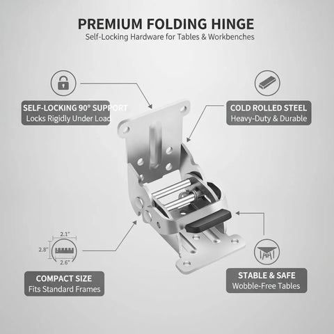 Self Locking Folding Table Hinge For Workbenches And Drop Leaf Tables With 90 Degree Auto Lock Rock Solid Cold Rolled Steel Hardware