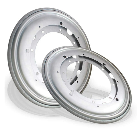 Built Tough Nine Inch Lazy Susan Hardware Kit With Square Rotating Bearing Plate and Smooth Operator 360 Degree Swivel Turntable Base for Kitchen Cabinets and Display Shelving, showing two silver bearing plates.