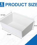 Image showing dimensions of Six Pack Of Large Slatwall Storage Bins White PVC Slatwall Containers Stackable Bins 13 x 9.7 x 4.3 Inches
