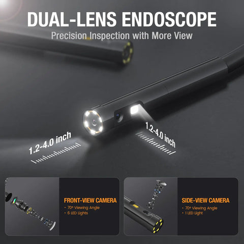 Dual Lens Inspection Camera With 5 Inch IPS Screen And LED Light Dope HD Borescope Endoscope demonstrating dual-lens feature