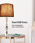 Must Have Modern Bedside Lamps Set Of 2 24.8 Inch Tall With Dual USB Ports 3 Way Touch Dimming Nightstand Lamps silver finish