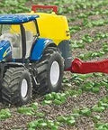 New Holland Tractor With Kverneland Crop Sprayer 1 To 87 Scale Metal And Plastic Blue Folding Boom Farm Toy on field