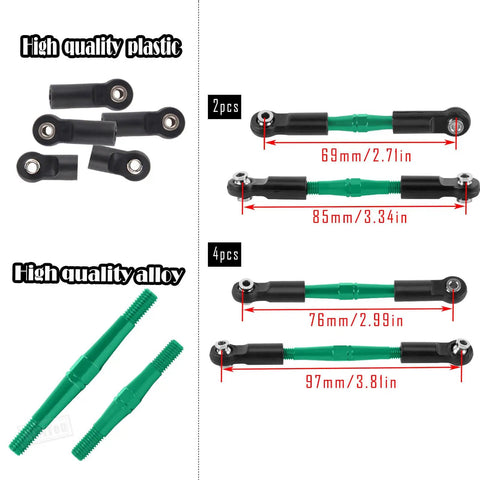 Alloy Camber Turnbuckles Hops Up Upgrade For 1 10 Big Rock V3 3S BLX And 1 8 Typhon 3S BLX Mega 550 RC Cars, green link rods