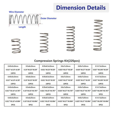 225-piece stainless steel compression spring assortment kit in 24 sizes for home and machine tool repair