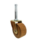Brown Wood Wheel Stem Casters Set Of Two With Friction Mount For Lightweight Furniture, Wheel Diameter One And Five Eighths Inch