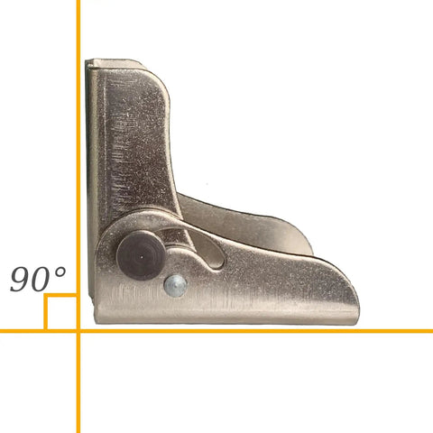 Built Tough 90 Degree Auto Locking Folding Bracket For Tables And Beds Nickel Plated Steel Hinge side view with smooth finish.