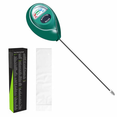 Super Handy No Guesswork 304 Stainless Steel Soil Moisture Meter With Instant Read Hygrometer, Virgin ABS Probe visible with packaging