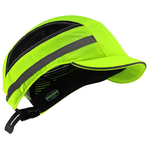 Side view of Lightweight Bump Cap With Baseball Cap Style, Breahable Head Protection For Adults, ABS Shell, reflective stripes.