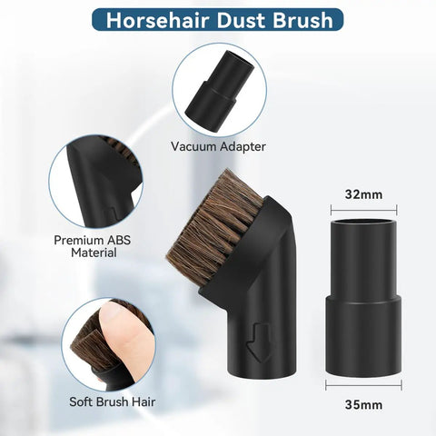 Horsehair dust brush and vacuum adapter from 14 Piece Vacuum Attachment Kit For Shop Vac With 2.5 To 1.25 Inch And 1.875 To 1 Inch Adapters
