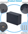 IP67 Waterproof Plastic Project Box Enclosure With Built In Gasket, Black, shown with mounting holes, copper nuts, and gasket details.