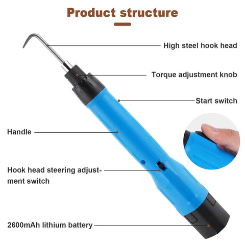 Electric Rebar Tying Machine Mini Rebar Tier Gun With 2600 mAh Battery Adjustable Torque And Steering product structure