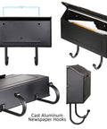 Heavy Duty Cast Aluminum Wall Mount Mailbox With Newspaper Hooks Rustproof White Outdoor Mailbox showing black finish and storage
