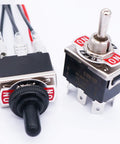 Beefy Three Pack Latching DPDT Toggle Switches 6 Pin 3 Position On Off On Heavy Duty 16A 250VAC Waterproof Cap with spade terminals