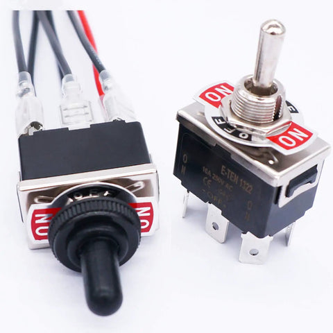 Beefy Three Pack Latching DPDT Toggle Switches 6 Pin 3 Position On Off On Heavy Duty 16A 250VAC Waterproof Cap with spade terminals