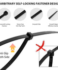 Heavy Duty 400 Pack Assorted Black Cable Ties Kit, 4 Inch, 6 Inch, 8 Inch, 12 Inch Nylon Self Locking Wire Ties with anti-slip fasteners