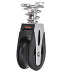 Marine Grade Swivel Sheave Block Head 316 Stainless Steel And Nylon, Three Eighths Inch Wheel Width, 20mm Thick, front view.