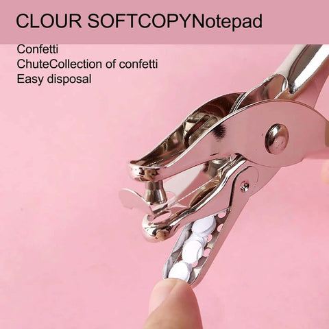 Single Hole Punch 1/4 Inch And 1/8 Inch, Workhorse Metal Paper Punch with confetti chute on pink background