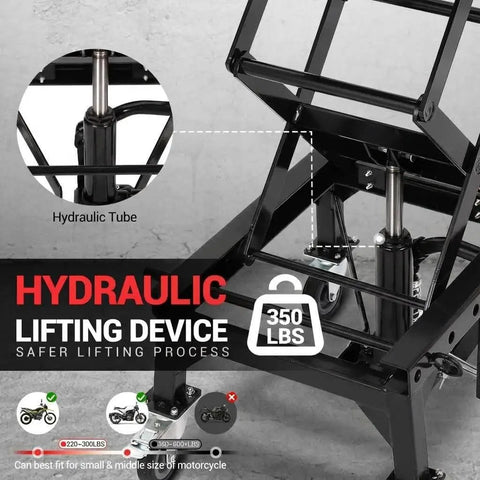 Hydraulic Motorcycle Lift Jack 350 Lbs Foot Operated Scissor Lift Table For ATV Dirt Bike Beefy Heavy Duty Steel Stand