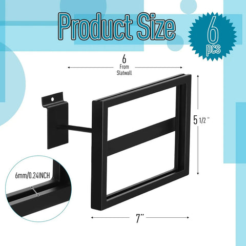 6 Pack Black Rectangular Faceout Sign Holders For Slatwall And Gridwall Displays 7W By 5.5H Durable Price Tag And Information Signage