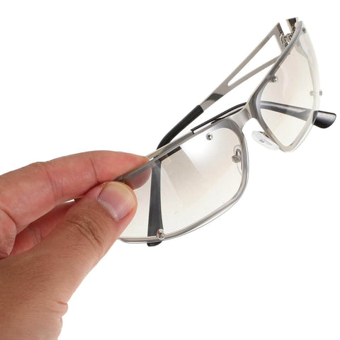 Dope Metal Frame Retro Sunglasses For Women With Hollow Design held by hand, highlighting street style and UV400 protection.
