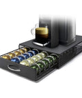 Large Capacity Coffee Pod Storage Drawer With A Slick Glide Rail, Heavy Duty Capsule Organizer Rack with coffee pods.
