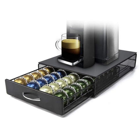 Large Capacity Coffee Pod Storage Drawer With A Slick Glide Rail, Heavy Duty Capsule Organizer Rack with coffee pods.