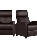 Comfy Padded Seat Recliner Chairs Set Of 2 For Home Theater in brown PU leather, adjustable seats, shown from the front