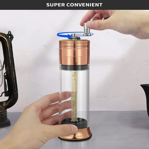Using the 3-In-1 Spice Grinder With Hand Crank, Roller Crusher And Cone Filler on a counter