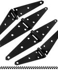 4Pcs Strap Hinge Set For Doors And Gates, Heavy Duty 6 Inch Tee Style Hinges in Black with Screws aligned below the hinges.