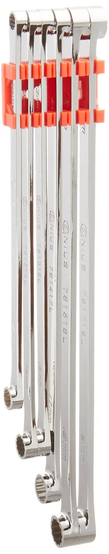 Six Piece Metric Extra Long Box End Wrench Set 10mm To 19mm DE 706M Heavy Duty Long Reach Wrenches With Plastic Hangar Size Markings Will Not Rub Off Heat Treated Steel For Pro Mechanics