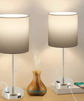 Set Of 2 Bedside Table Lamps For Bedroom And Living Room With 3 Color Temperature Settings USB Charging Port And AC Outlet