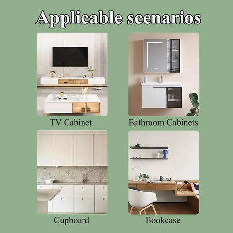 Applicable scenarios for Beefed Up Thickened Black Heavy Duty Shelf Bracket, including TV cabinet, bathroom, cupboard, bookcase areas.