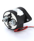 Heavy Duty Sealed DC Contactor 200 Amp 9 To 36 Volt High Voltage BMS Relay Switch For Electric Vehicle Starters and Custom Rides, black housing with terminals and wires.