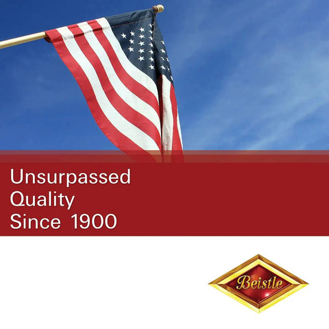 American flag against blue sky with text 'Unsurpassed Quality Since 1900' and 'Beistle' logo.