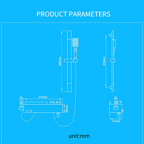 MXJIAYDNX Rain Shower System Black Shower Faucet Set dimensions illustration showing height and width in millimeters.