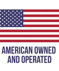American flag with text 'American Owned and Operated' below