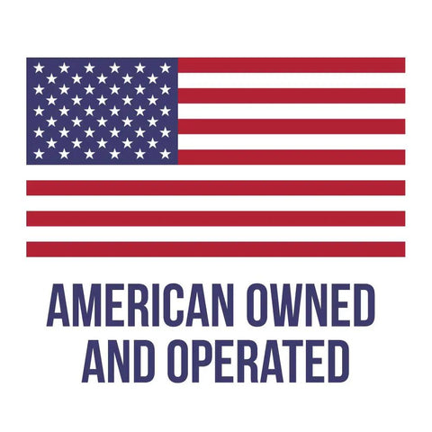 American flag with text 'American Owned and Operated' below it.
