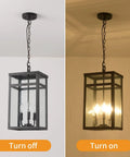 Three Light Outdoor Indoor Pendant Light Black Exterior With Seeded Glass Shade Dope Modern Chandelier off and on display