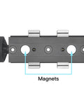 Pro Level Double Ended Mini Bench Vise With Heavy Duty Aluminum Body And Drill Press Compatible Mount showing magnetic features.