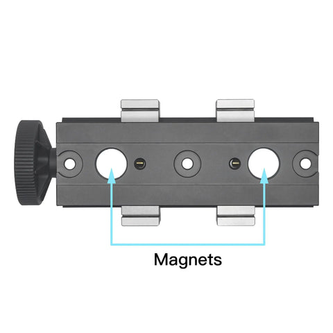 Pro Level Double Ended Mini Bench Vise With Heavy Duty Aluminum Body And Drill Press Compatible Mount showing magnetic features.