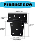 Beefed Up Heavy Duty Door Hinge Replacement Kit, 4 pcs, black iron with smooth pivot, detailed size dimensions for outdoor use