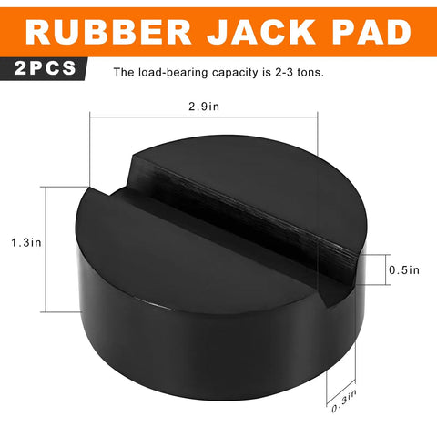 Tough As Nails Rubber Jack Pads Two Pack Universal pinch weld savers black rubber jack pads with measurements for safe vehicle lifting.