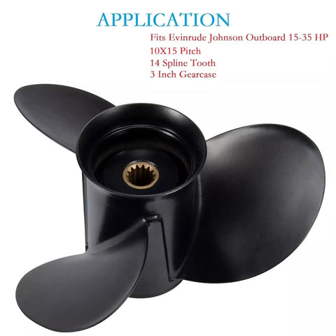 Outboard Propeller 3 Blade Aluminum 10X15 Pitch Right Hand Rotation For 20 25 30 35 HP Boats Fits OMC Johnson Evinrude 14 Spline